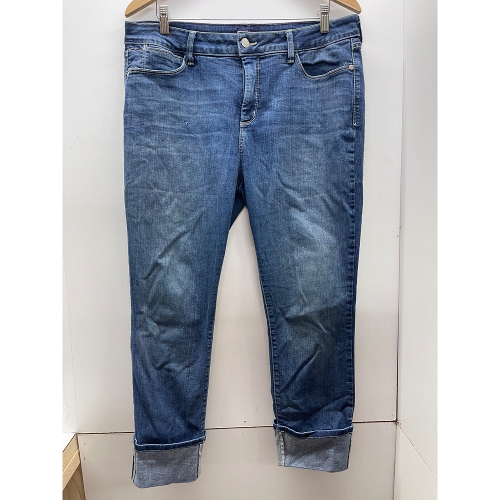 NYDJ Lorena Boyfriend Jeans Womens 14 Medium Wash Cuffed Lift Tuck Denim
